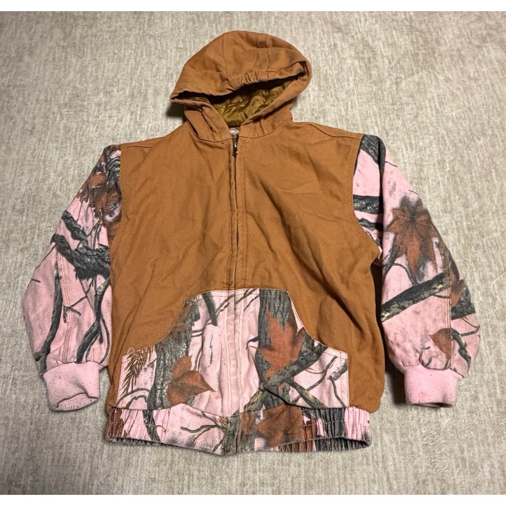 Outdoor Habitat Pink Camo Hooded Jacket Youth Size 7 Insulated Full Zip